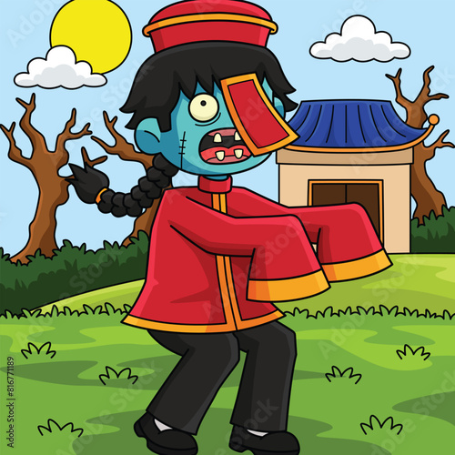 Chinese Zombie Colored Cartoon Illustration