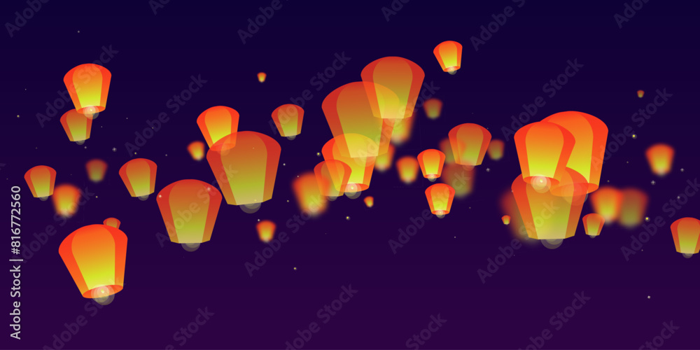Naklejka premium Sky lanterns floating in the night sky.