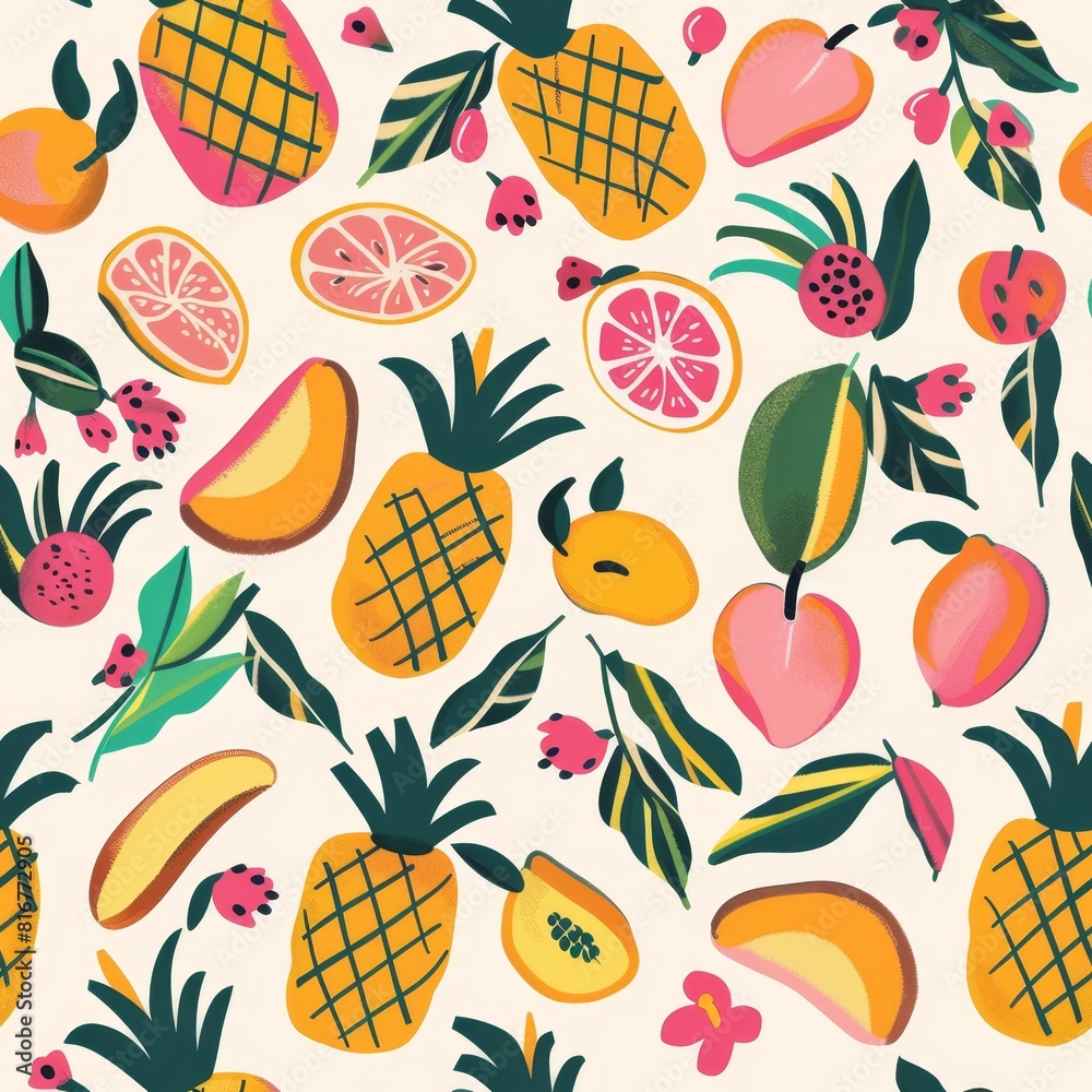 Vibrant Tropical Fruit Pattern with Citrus and Berries Vibrant Tropical Fruit Pattern with Citrus and Berries