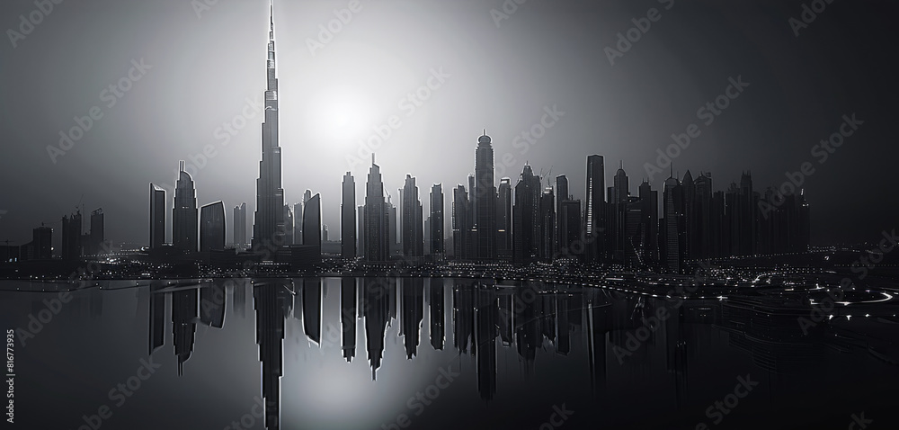 Obraz premium City of Dubai, black tone, background gradient dark. Generative AI.