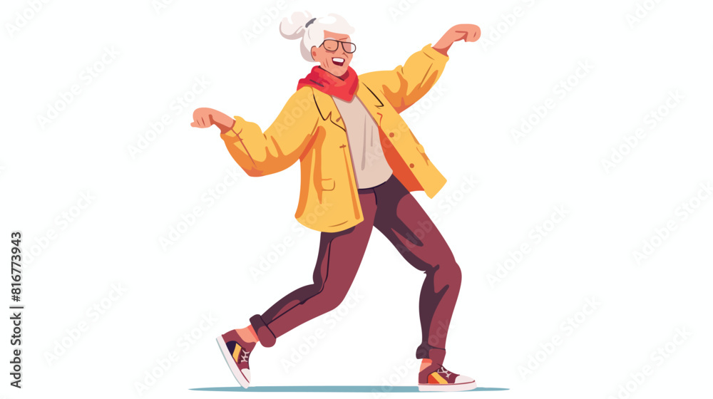 Modern senior woman dancing going. Happy old grandmot