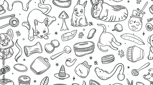 Monochrome seamless pattern with domestic animals and