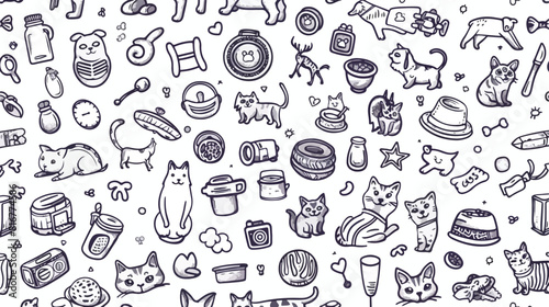 Monochrome seamless pattern with domestic animals and