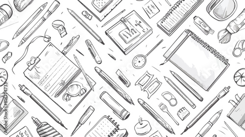 Monochrome seamless pattern with stationery drawing i