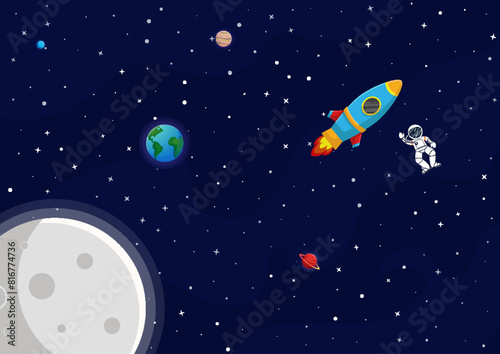 Space cartoon background. Cute design for landing