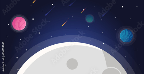 Space cartoon background. Cute design for landing