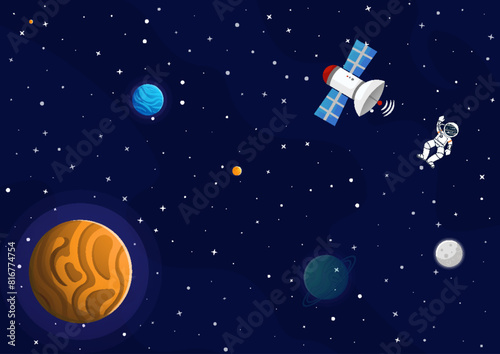 Space cartoon background. Cute design for landing