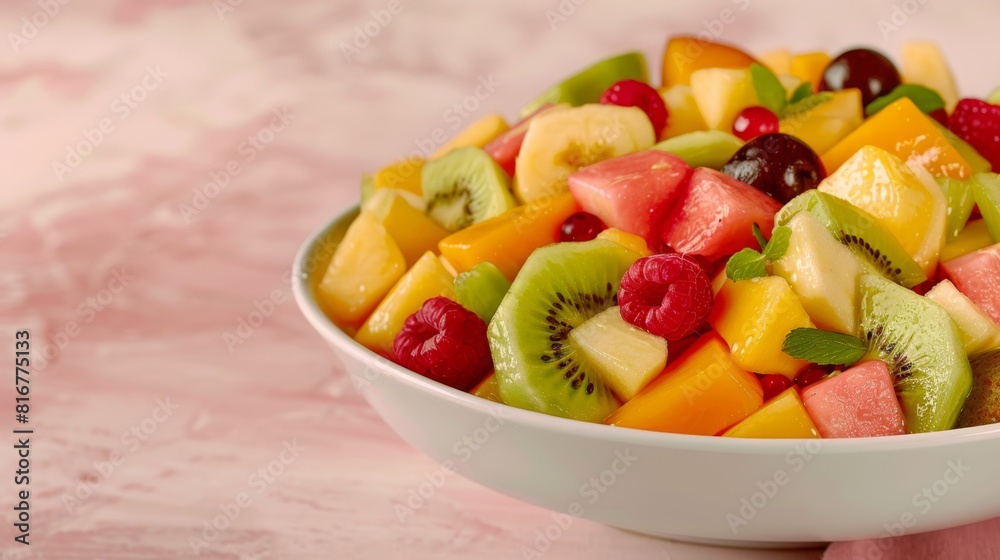 Vibrant Mixed Fruit Salad Bowl on Pastel Background Vibrant Mixed Fruit Salad Bowl on Pastel Background