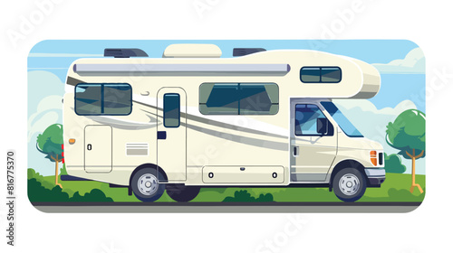 Motorhome holiday camper car on road. RV touristic ca