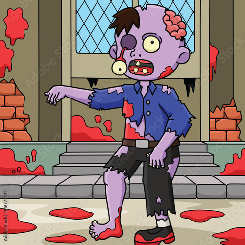 Zombie Boy Colored Cartoon Illustration