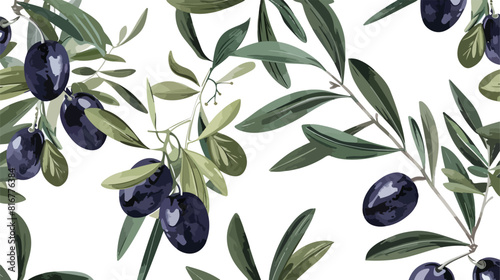 Natural seamless pattern with olive tree branches lea photo