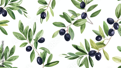 Natural seamless pattern with olive tree branches lea photo