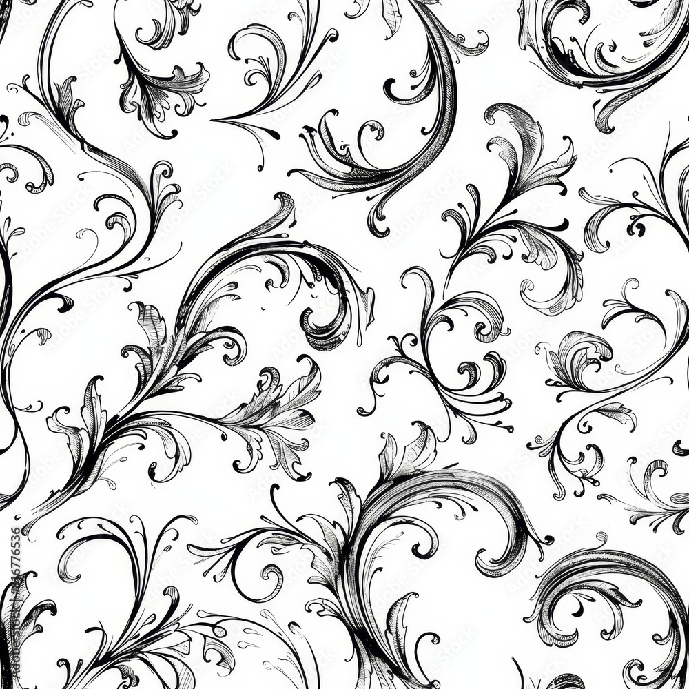 Obraz premium Elegant Black and White Floral Pattern Design