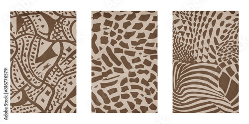 Set of 3 Abstract illustration in vintage style. For use in graphics, for wall decor. .