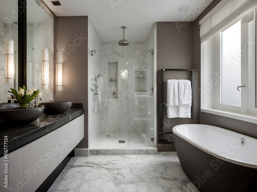 Heated marble floors design and towel racks for the ultimate in comfort design.