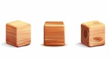 An isolated wooden education cubic toy design. Mockup showing 4 basic timber clear brown objects from all angles.
