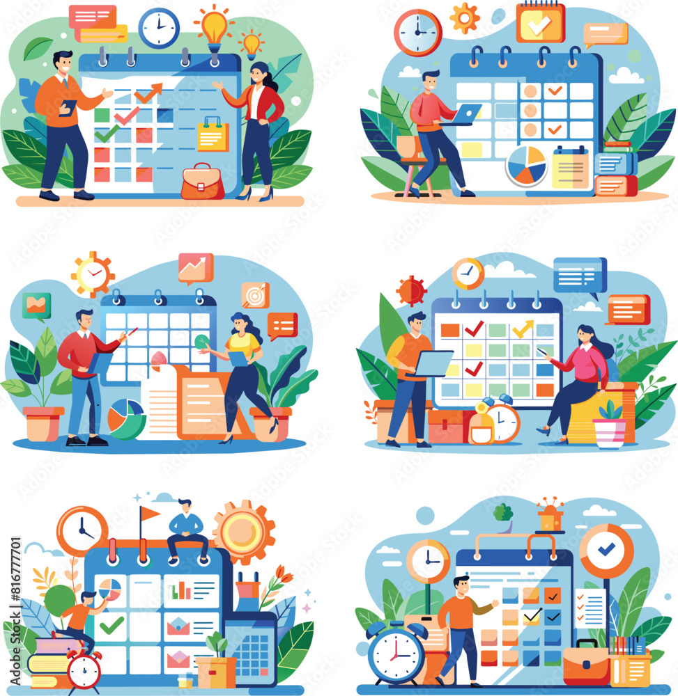 Set of flat a business schedule planning, vector illustration.