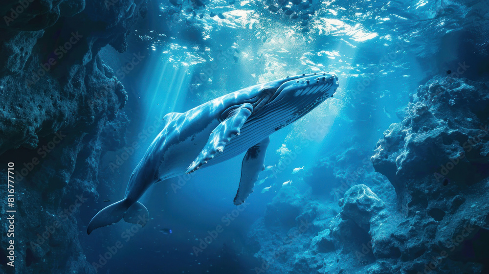 Fototapeta premium Journey to the depths of the ocean with our vast collection of underwater photography and artwork, capturing the awe-inspiring beauty and mystery of the marine world.