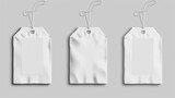 Material set for information illustration with three dimensional rectangular sewn material set for white size label design for cloth. Isolated design of white size label for cloth, cotton fabric tag