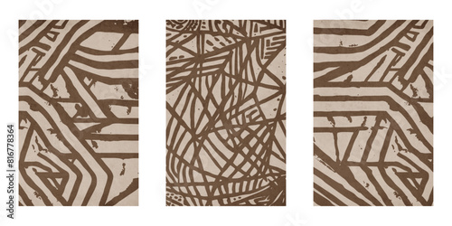 Set of 3 Abstract illustration in vintage style. For use in graphics, for wall decor. .