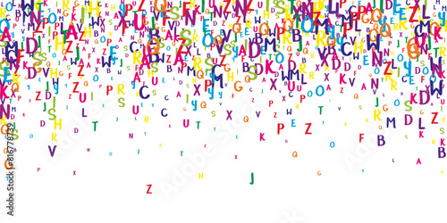 Flying latin letters. Colorful childish scattered