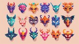 Halloween costume party masks and masquerade masks. Cartoon modern illustration set of traditional theater face disguise elements with animal shapes.