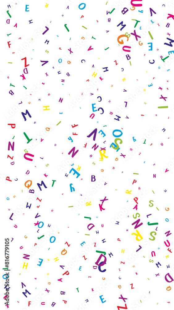 Flying latin letters. Colorful childish scattered