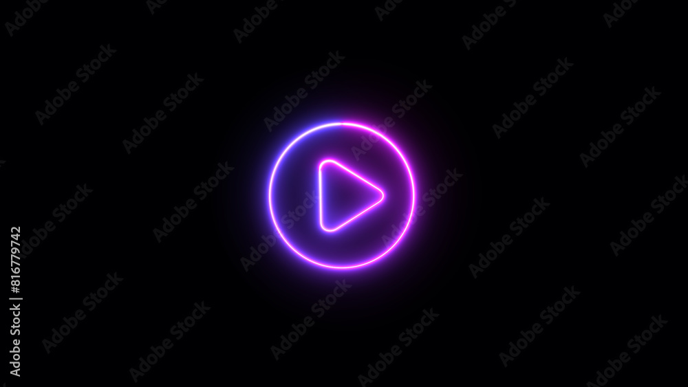 Multicolor play button on black background. Start button. Neon glowing play button. Neon glowing play button with neon circle. Multicolor play button on black background. Start button. Neon glowing play button. Neon glowing play button with neon circle.