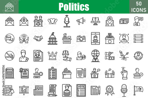 Politics Icons Set. Editable Stroke. Pixel Perfect photo
