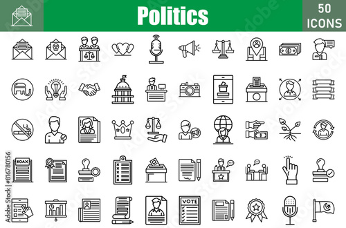 Politics Icons Set. Editable Stroke. Pixel Perfect