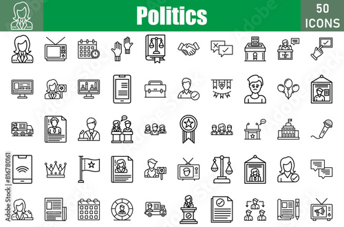 Politics Icons Set. Editable Stroke. Pixel Perfect