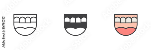 Prosthesis teeth different style icon set