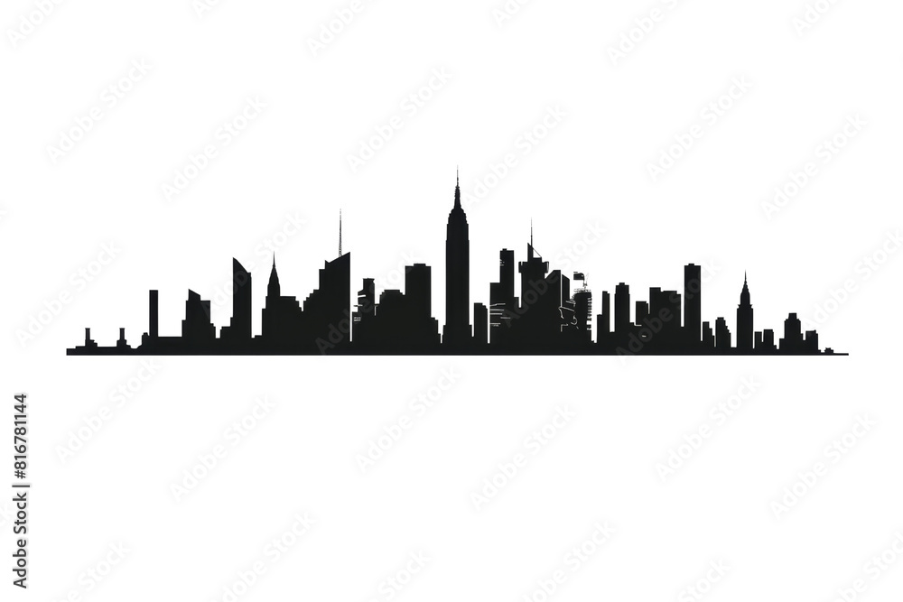 A city skyline is shown in black. The buildings are tall and the city appears to be bustling with activity. The skyline stretches across the entire image, from the left to the right side A city skyline is shown in black. The buildings are tall and the city appears to be bustling with activity. The skyline stretches across the entire image, from the left to the right side