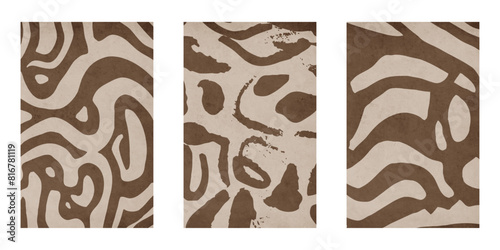 Set of 3 Abstract illustration in vintage style. For use in graphics, for wall decor. .