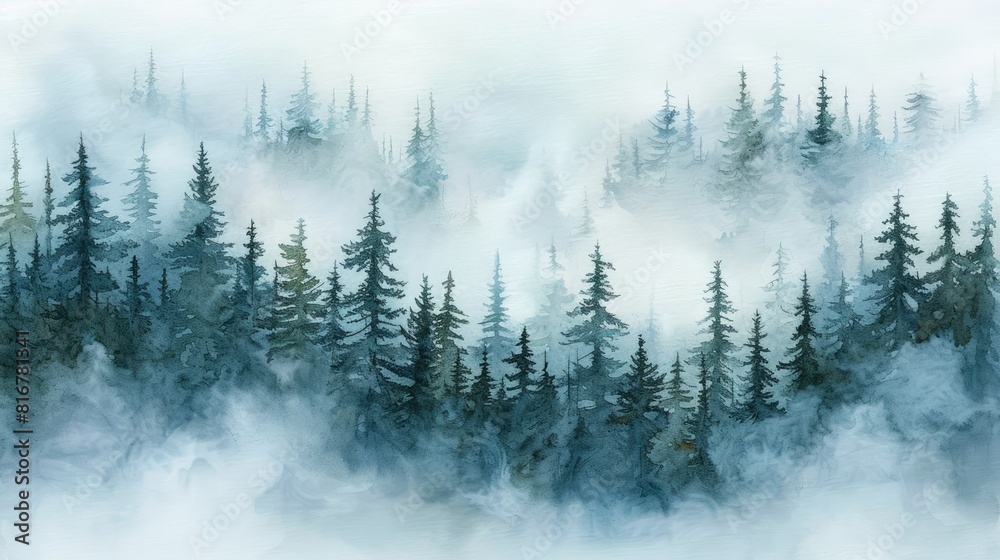 Fototapeta premium fog blanketing a tranquil forest, creating an ethereal atmosphere