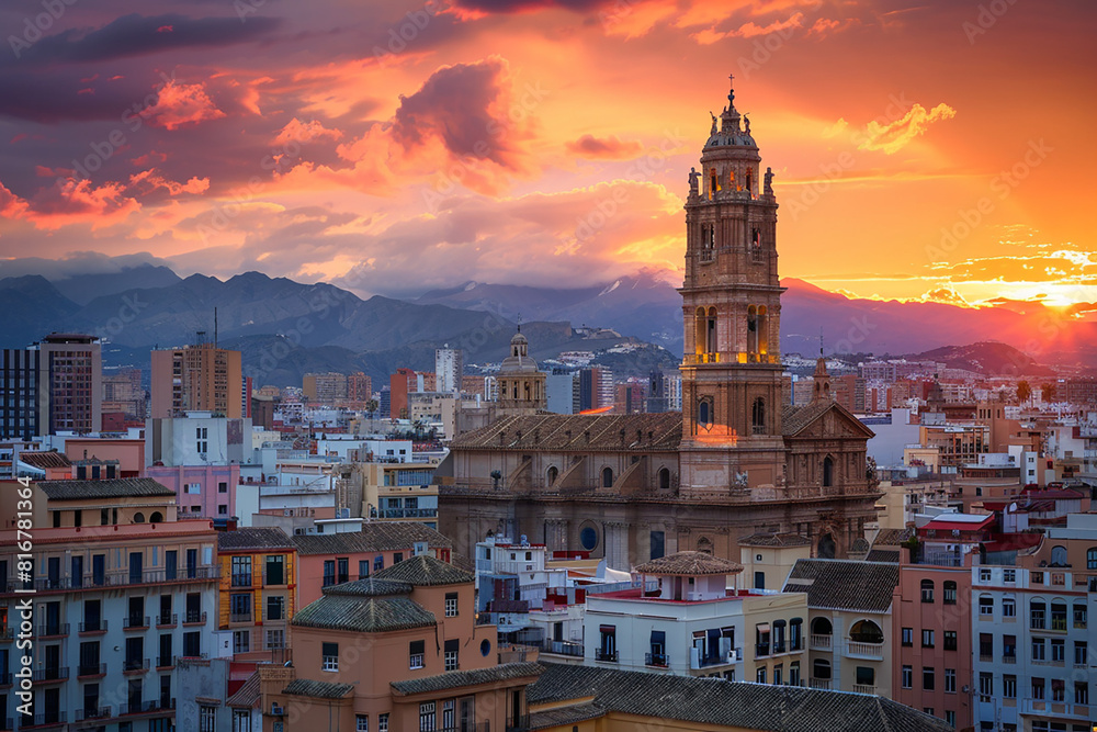 Fototapeta premium A city with a large church in the center