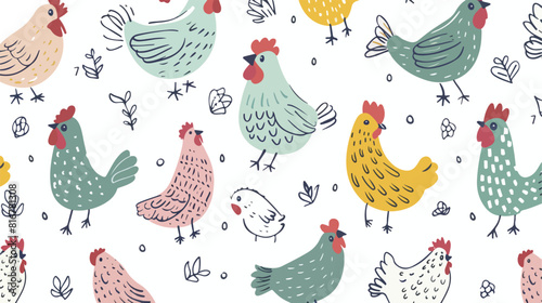 Chickens doodle seamless pattern Design background Vector