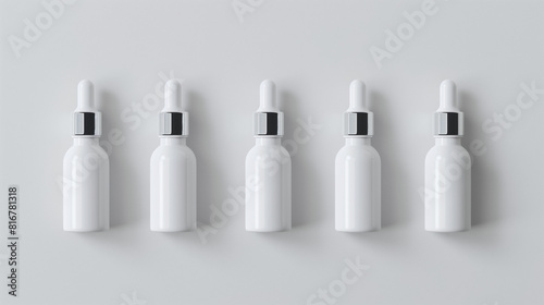 identical, opaque, white, cylindrical bottles with silver tops. They are arranged in a row against a white background.