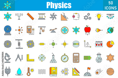 Physics Icons Set. Editable Stroke. Pixel Perfect