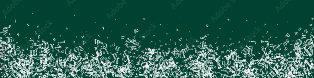 Flying latin letters. White chalk scattered Flying latin letters. White chalk scattered
