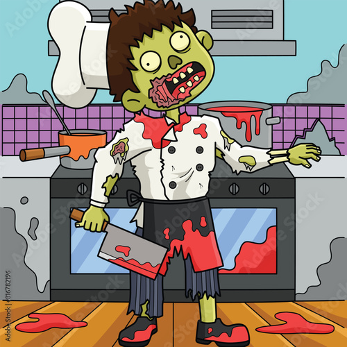 Zombie Chef Colored Cartoon Illustration