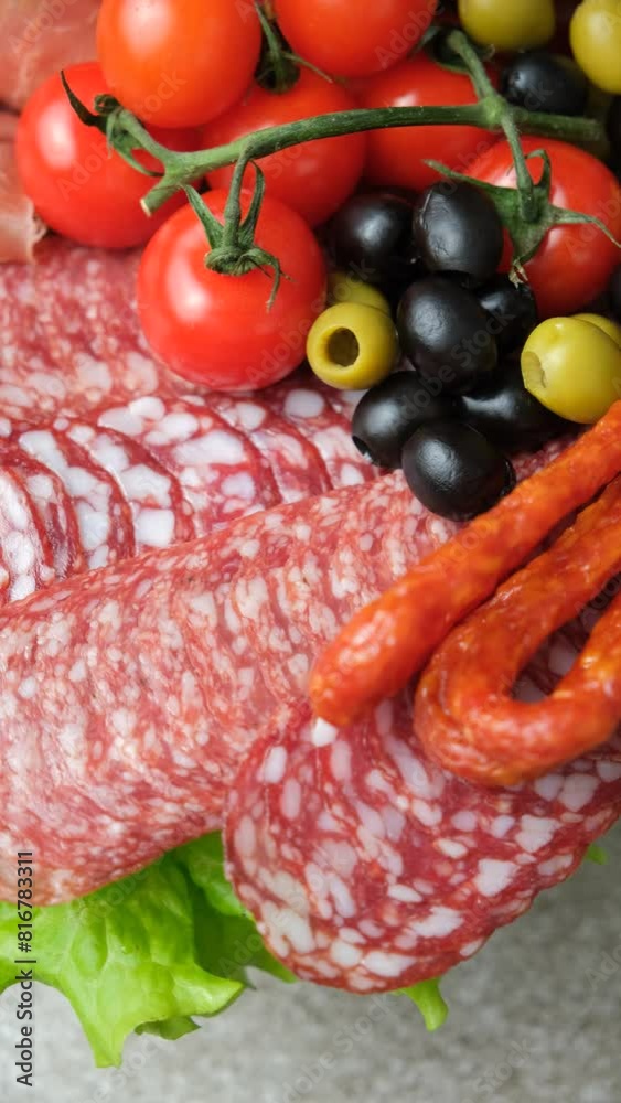 Cold cuts, cutting various sausages, vertical rotation Cold cuts, cutting various sausages, vertical rotation