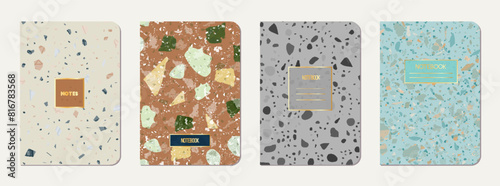 School notebook cover design. Terrazzo abstract