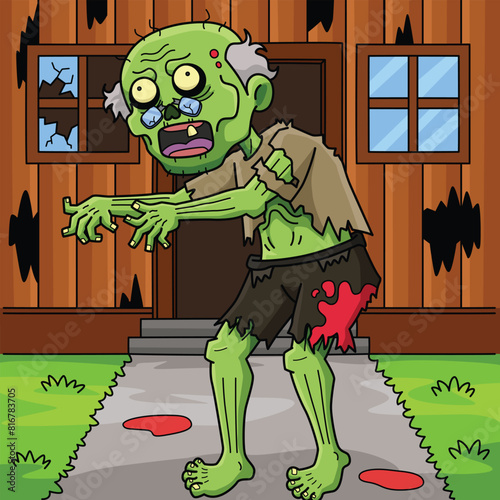 Old Zombie Colored Cartoon Illustration