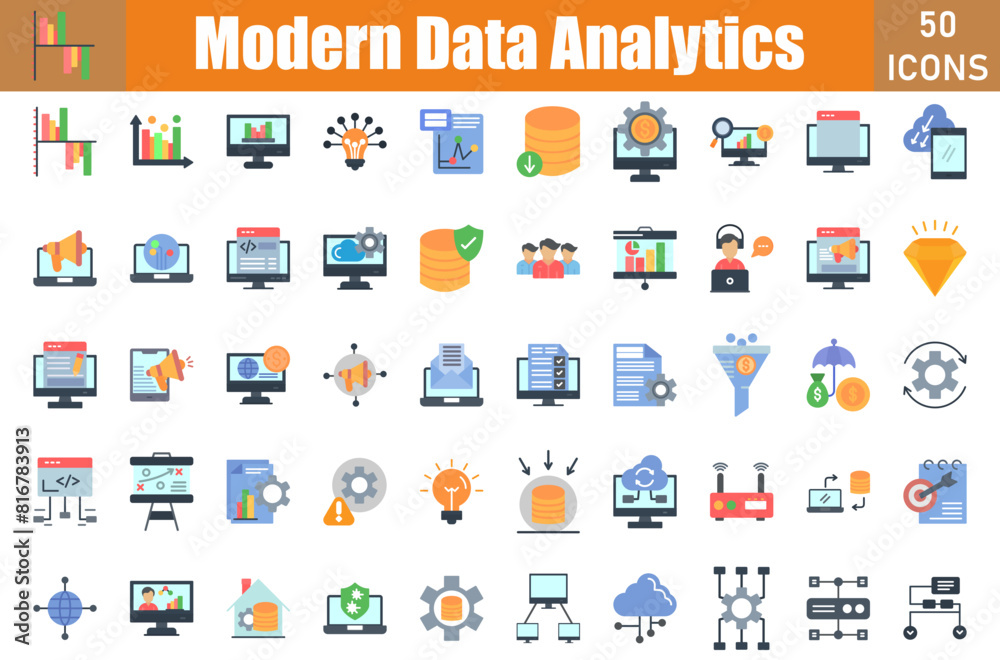 Modern Data Analytics Icons Set. Editable Stroke. Pixel Perfect