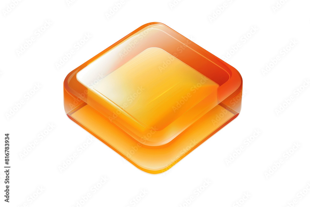A square of orange candy sits on transparent background. The candy is shiny and has a smooth texture A square of orange candy sits on transparent background. The candy is shiny and has a smooth texture