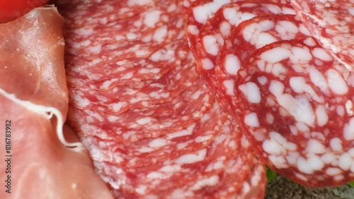 Assorted Cold Meat Delicacies Slowly Rotating Close-Up