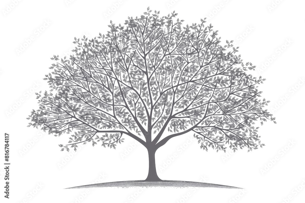 A large tree with no leaves is depicted in a black and white photo. The tree is the main focus of the image, and it is a symbol of strength and resilience A large tree with no leaves is depicted in a black and white photo. The tree is the main focus of the image, and it is a symbol of strength and resilience