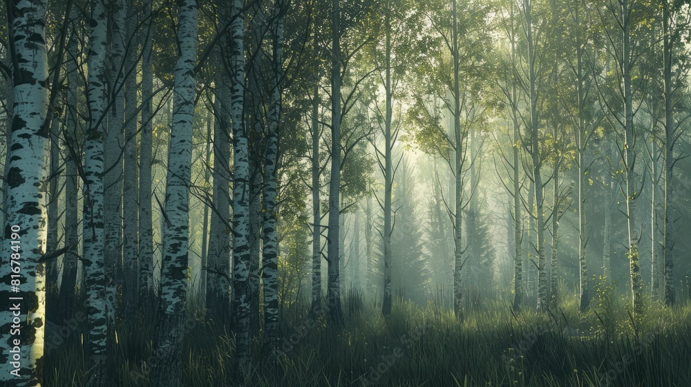 Forest of birch trees during the beginning of spring Forest of birch trees during the beginning of spring