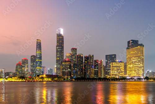 Guangzhou Canton skyline cityscape with skyscrapers in downtown at twilight in Guangzhou, China © Markus Mainka